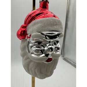 Vintage Mercury Glass Santa Claus Christmas Ornament Mica Red Silver White 4"